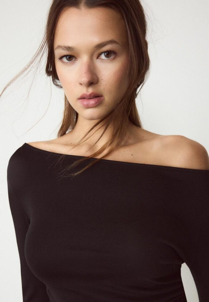 Langermet T-skjorte med rynk