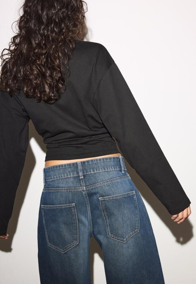 Langermet T-skjorte med rynk