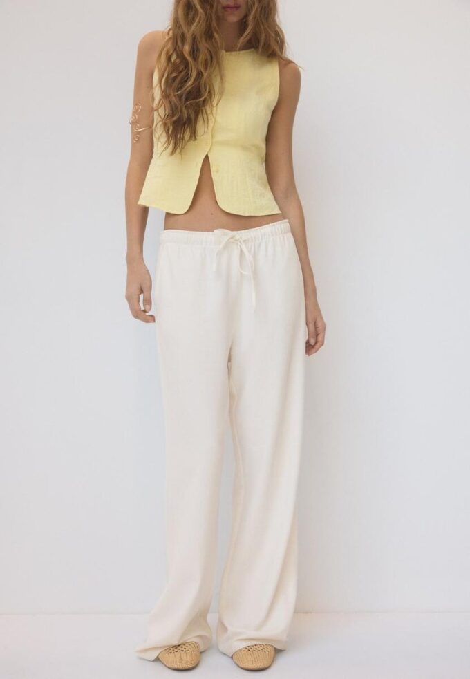 Løse bukser med lin-effekt