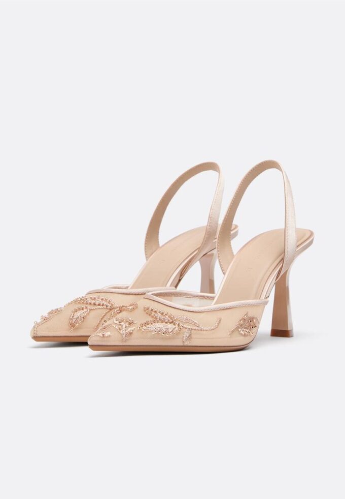 Mesh-sko med strass og høyhælte sko
