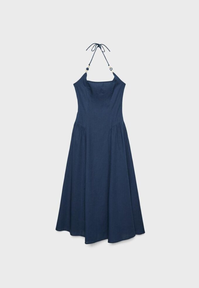 Midi-halterkjole med perledetaljer