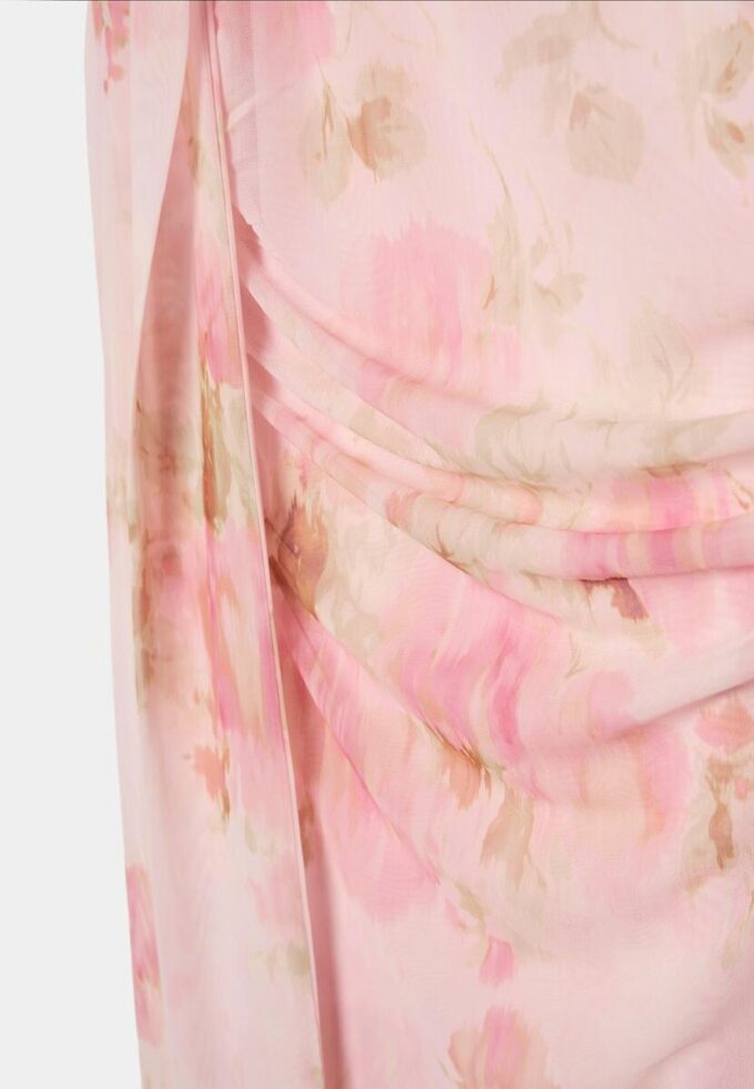 Midi-kjole i tyll med mønster og skjerf