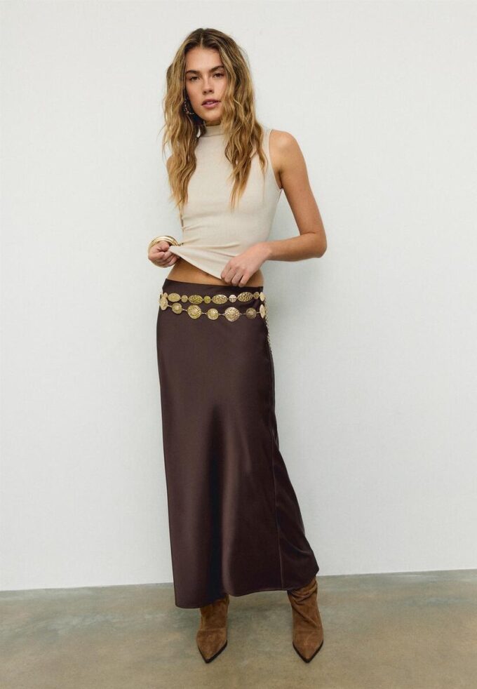 Midi-skjørt i sateng