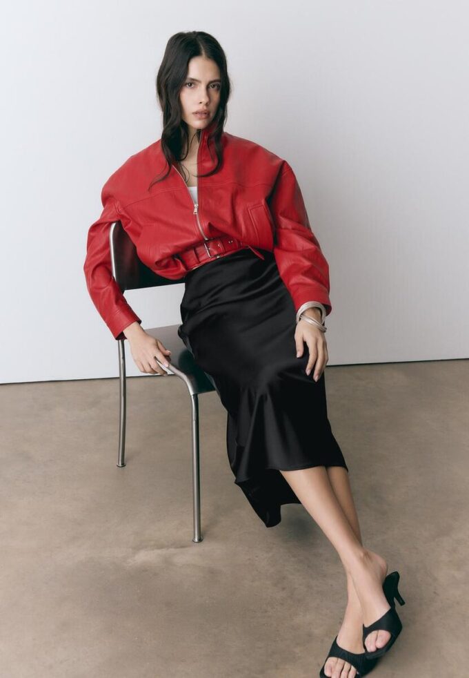 Midi-skjørt i sateng