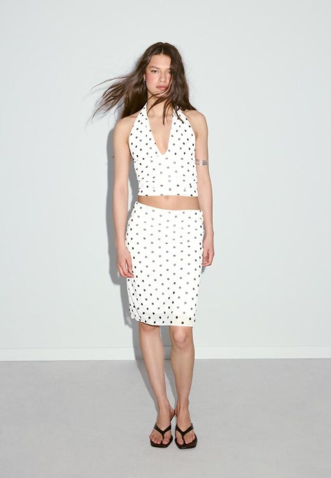 Midi-skjørt i tyll med prikker