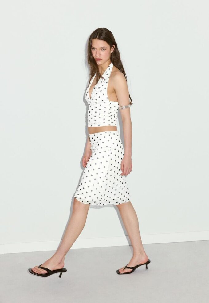 Midi-skjørt i tyll med prikker