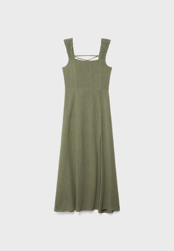 Midikjole med kryssrygg i lin-look
