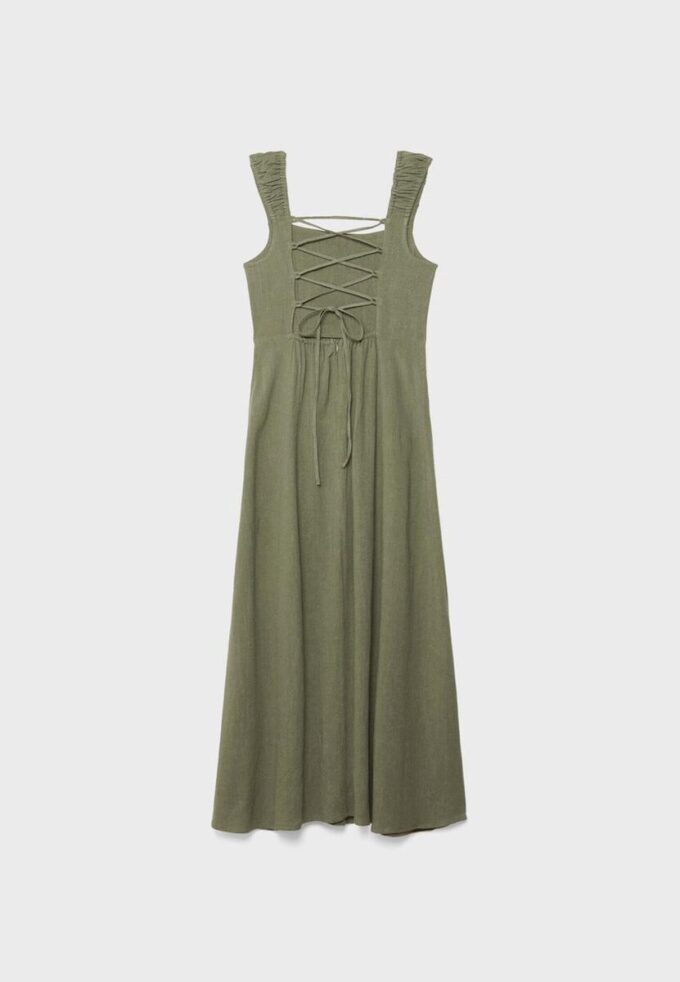 Midikjole med kryssrygg i lin-look