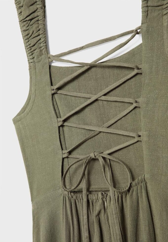 Midikjole med kryssrygg i lin-look