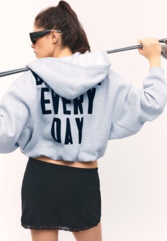 Mønstret bomber-sweatshirt med hette og trykk