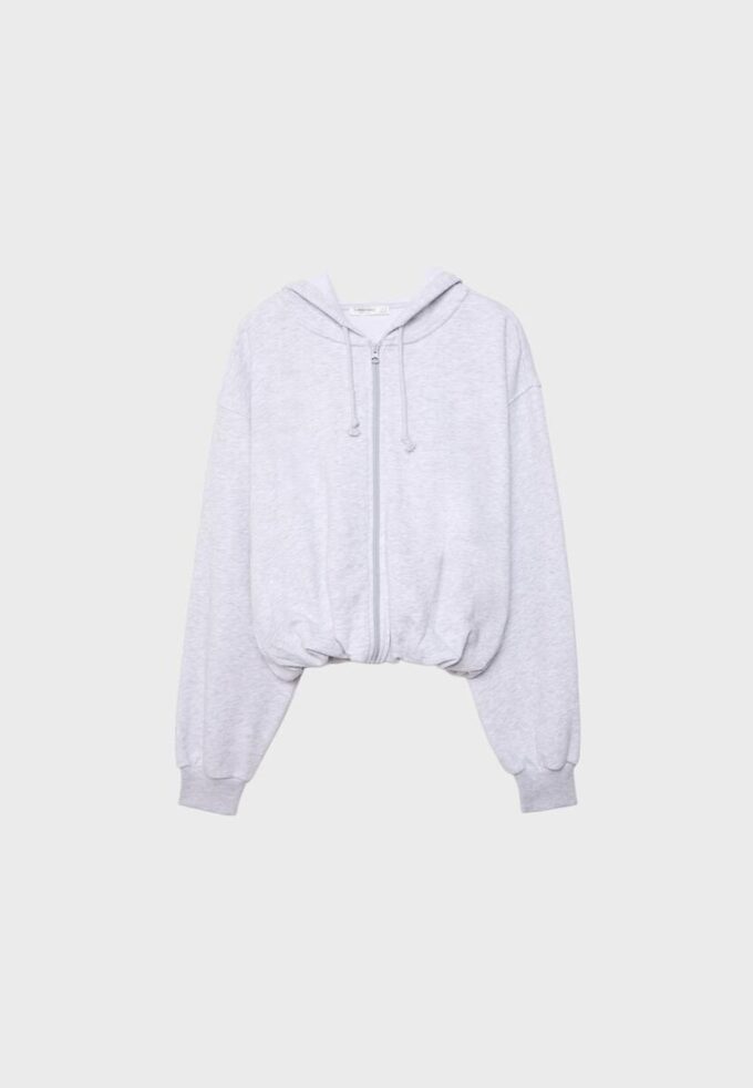 Mønstret bomber-sweatshirt med hette og trykk