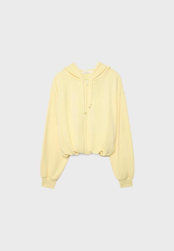 Mønstret bomber-sweatshirt med hette og trykk