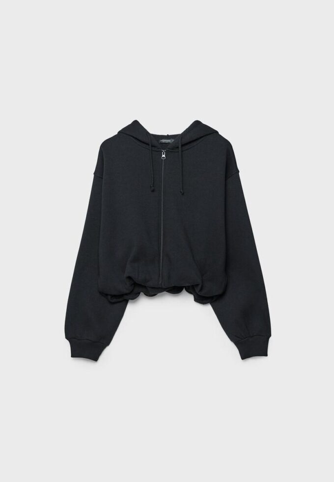 Mønstret bomber-sweatshirt med hette og trykk