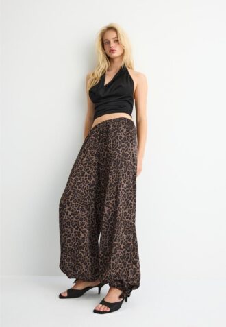 Mønstret, løstsittende satengbukser