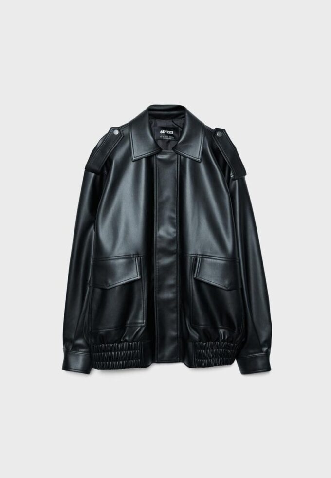 Oversize bikerjakke i skinnimitasjon