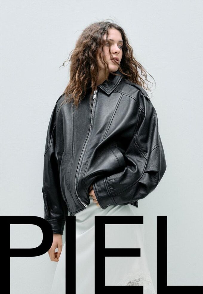 Oversize-jakke med klaff i 100 % skinn