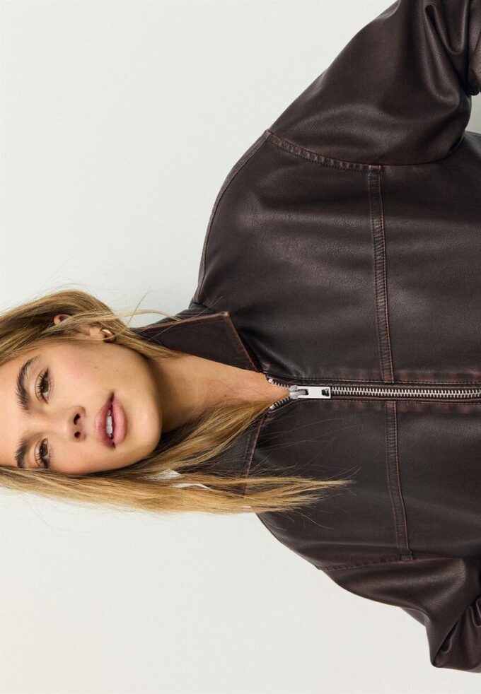 Oversize-jakke med vasket skinn-effekt