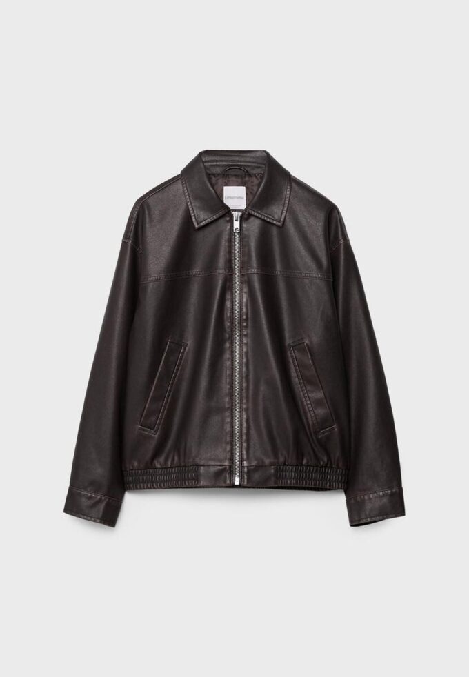 Oversize-jakke med vasket skinn-effekt