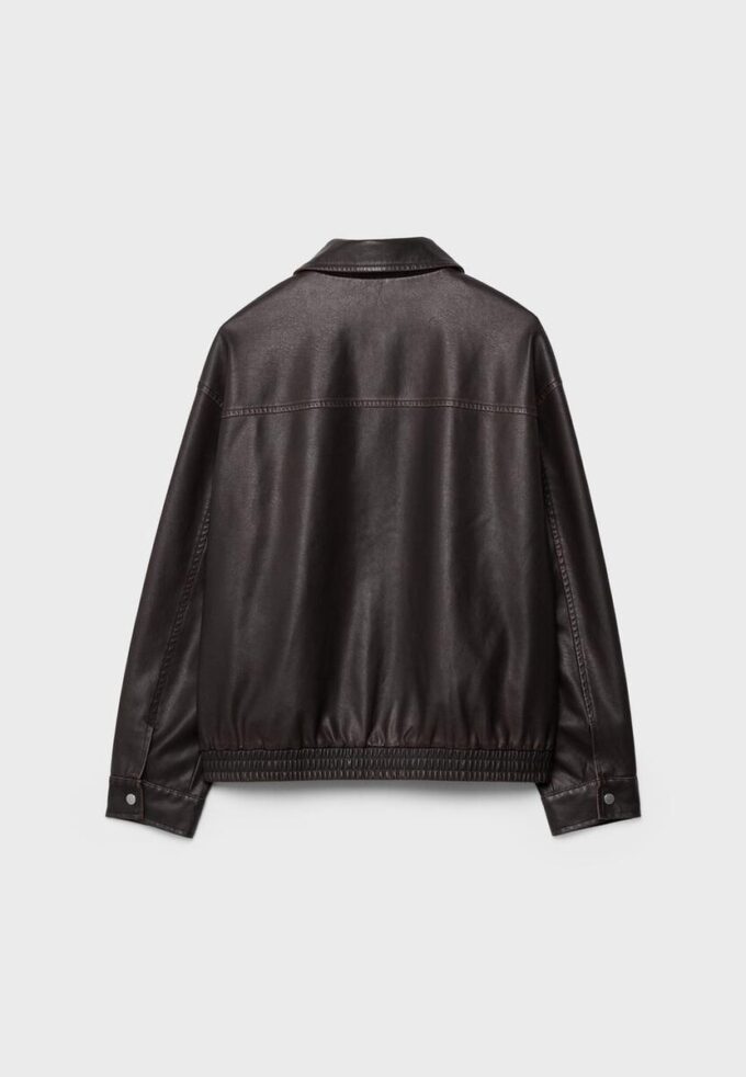 Oversize-jakke med vasket skinn-effekt