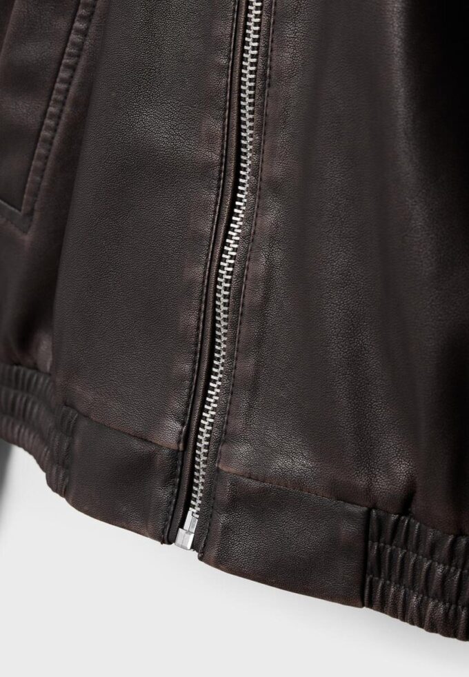 Oversize-jakke med vasket skinn-effekt