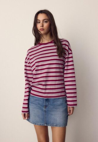 Oversize langermet stripete T-skjorte