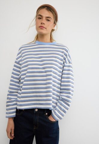 Oversize langermet stripete T-skjorte