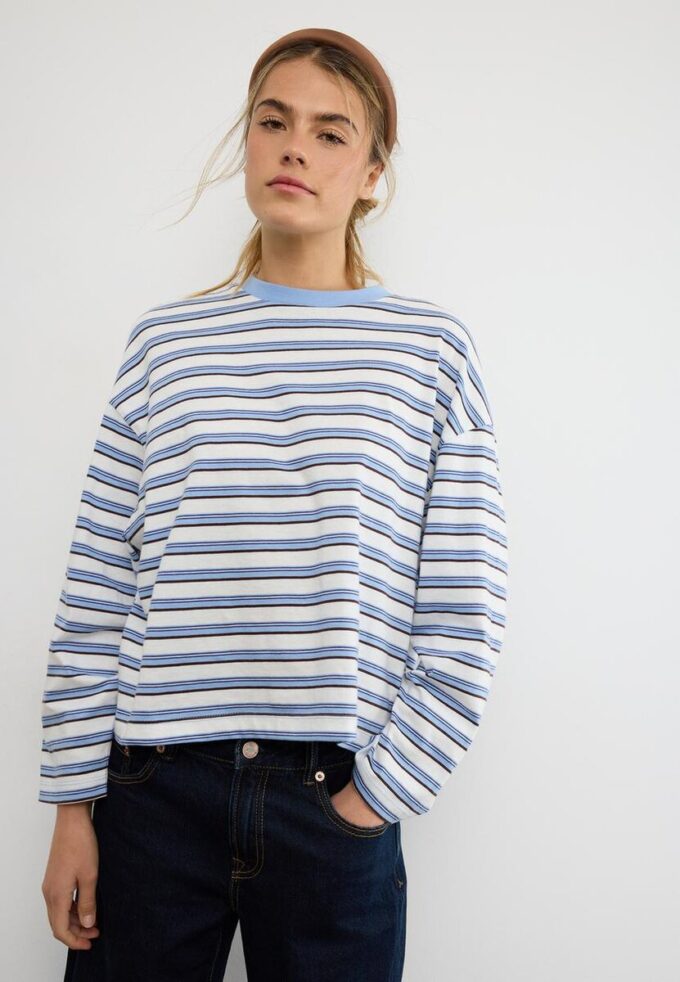Oversize langermet stripete T-skjorte