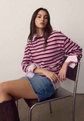 Oversize langermet stripete T-skjorte