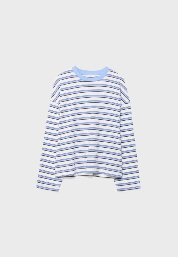 Oversize langermet stripete T-skjorte