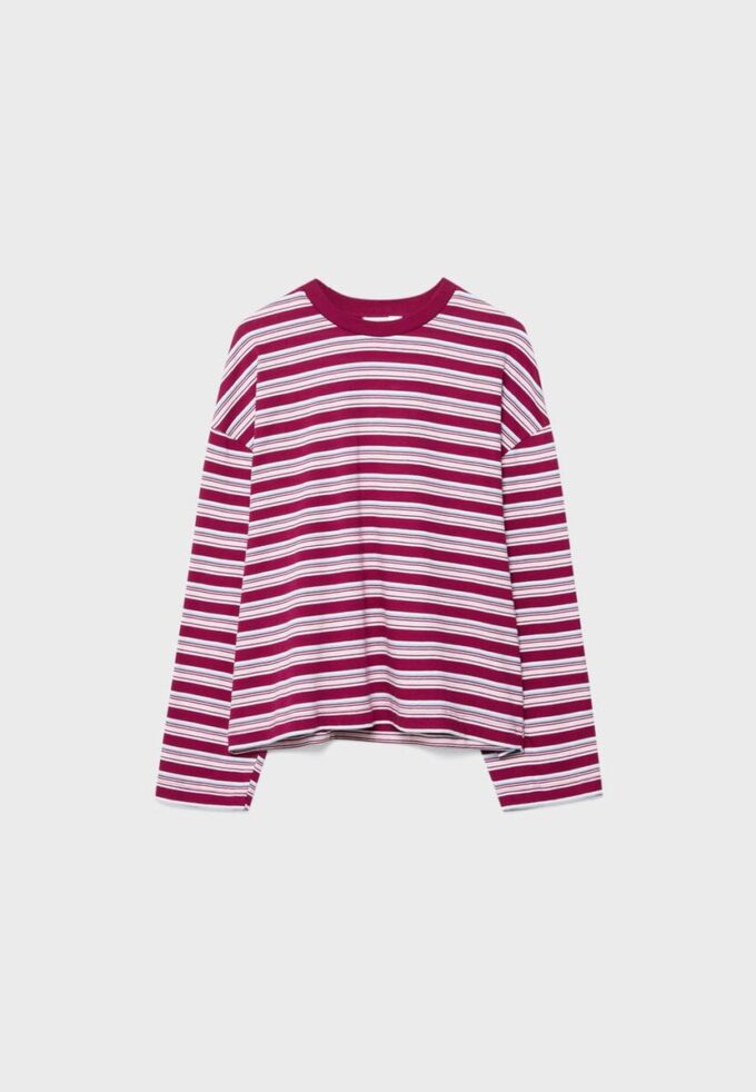 Oversize langermet stripete T-skjorte