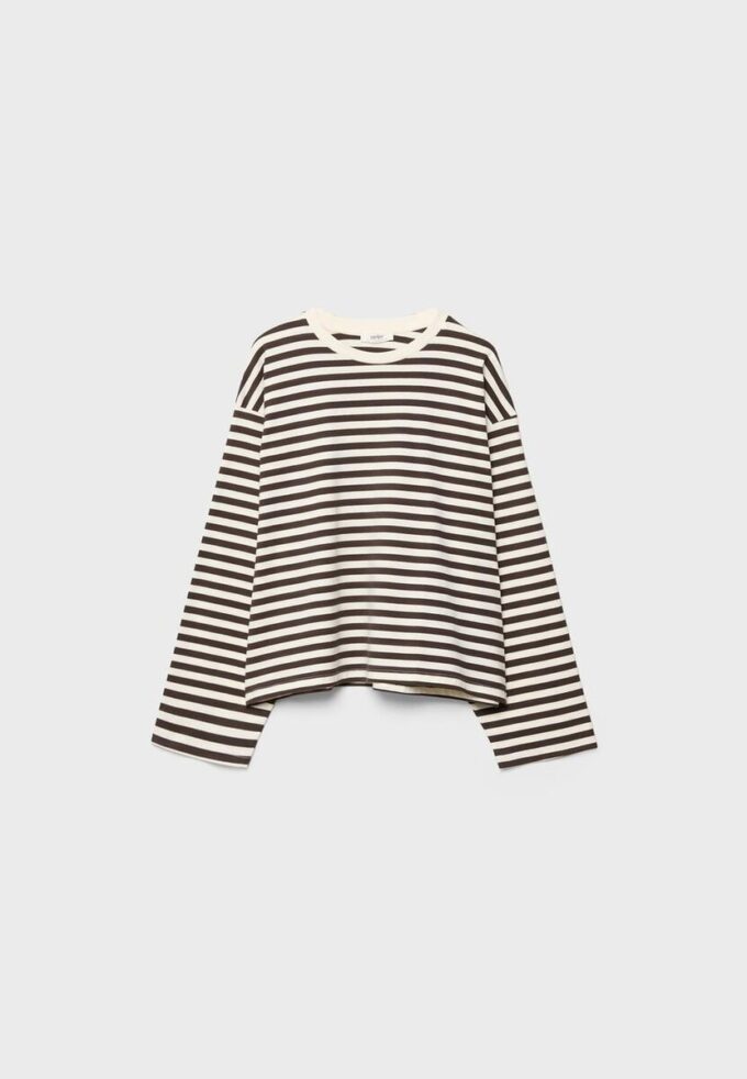 Oversize stripete T-skjorte med lange ermer