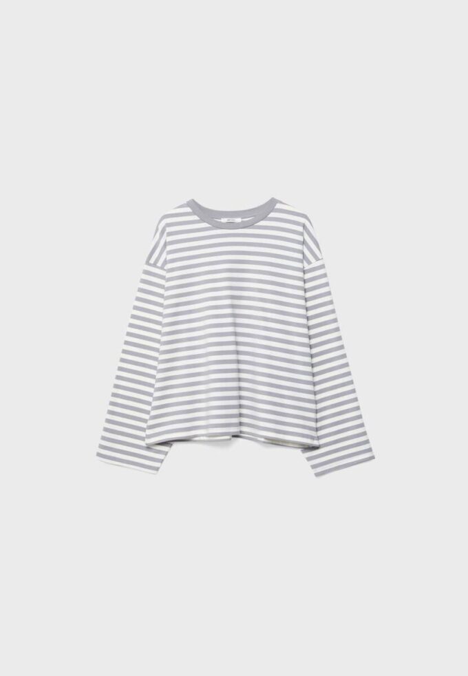 Oversize stripete T-skjorte med lange ermer