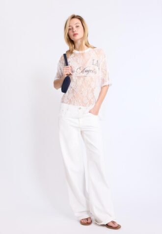 Oversize T-skjorte i blonder med grafisk detalj