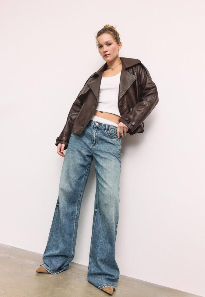 Oversize trenchcoat i 100 % skinn