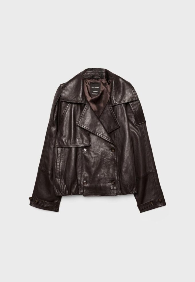 Oversize trenchcoat i 100 % skinn