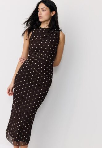 Polka Dot Tulle ermeløs midikjole