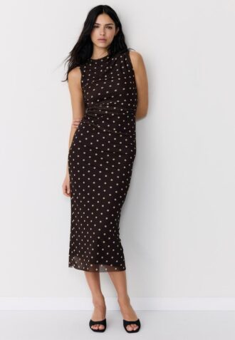 Polka Dot Tulle ermeløs midikjole