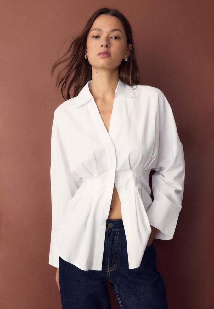 Poplin-skjorte med plissering