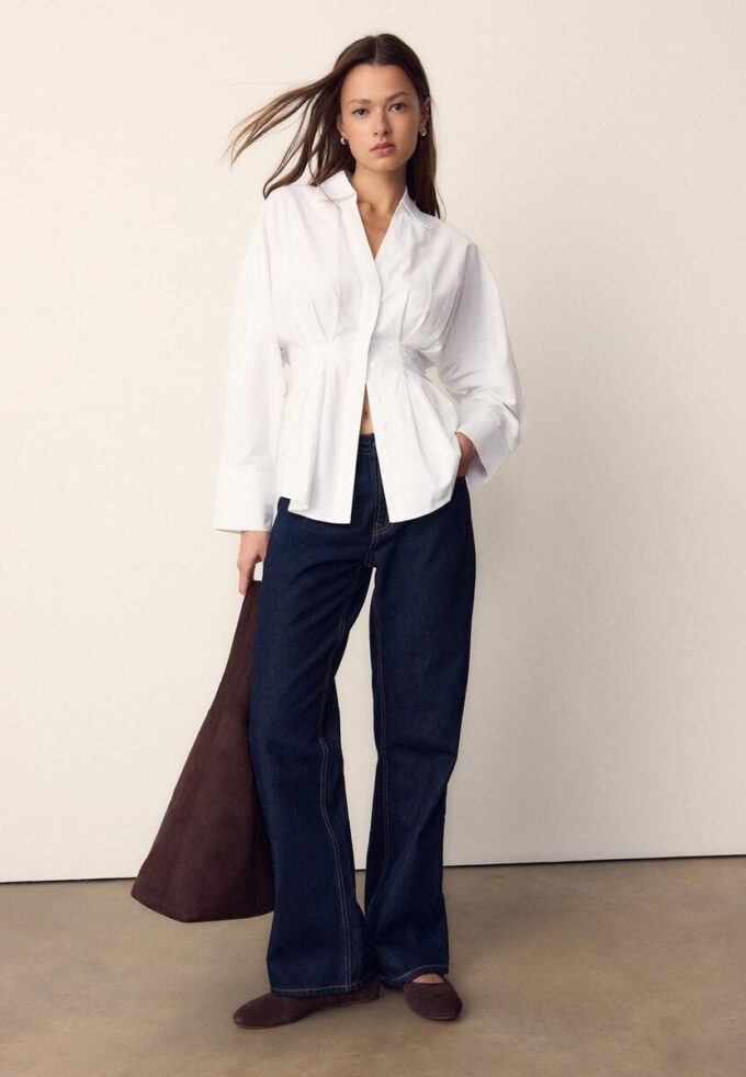 Poplin-skjorte med plissering