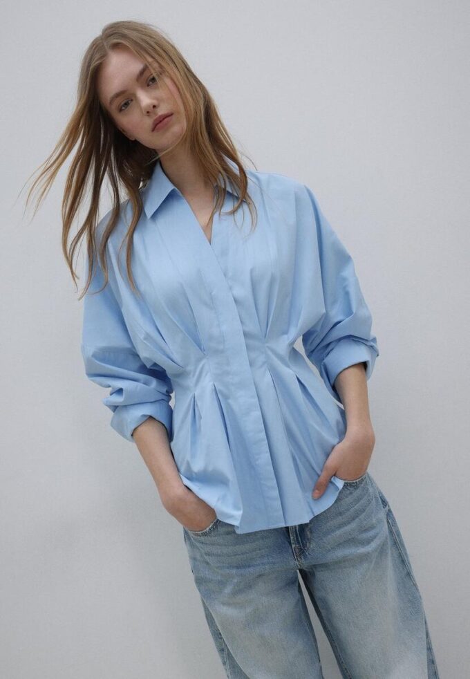 Poplin-skjorte med plissering