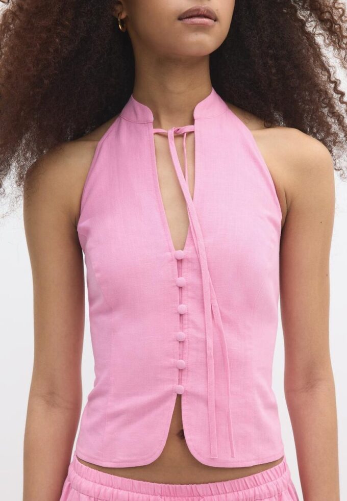 Qipao-halterneck-top med knapper