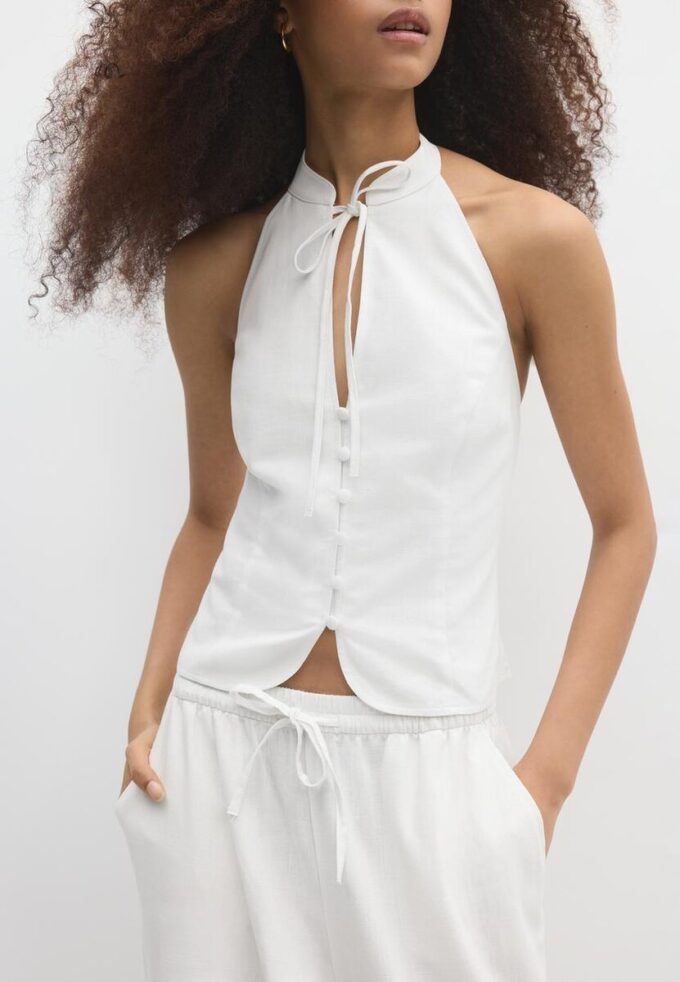 Qipao-halterneck-top med knapper