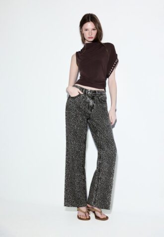 Rett jeans med Wide Leg og leopardmønster