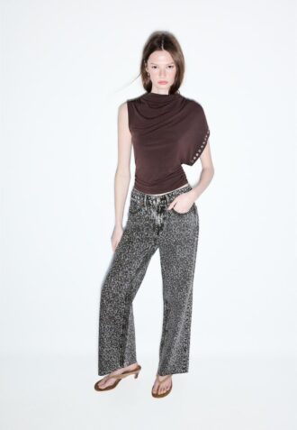 Rett jeans med Wide Leg og leopardmønster