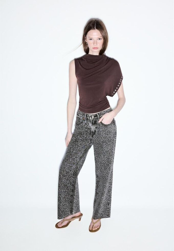 Rett jeans med Wide Leg og leopardmønster