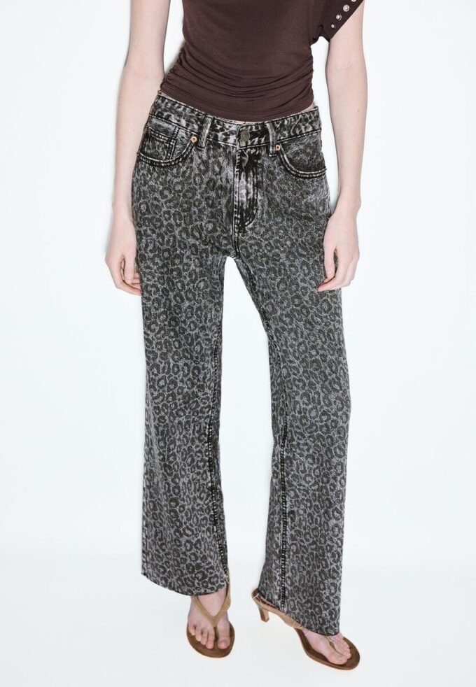 Rett jeans med Wide Leg og leopardmønster