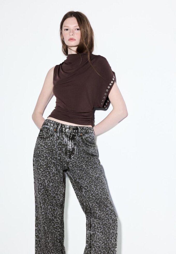 Rett jeans med Wide Leg og leopardmønster