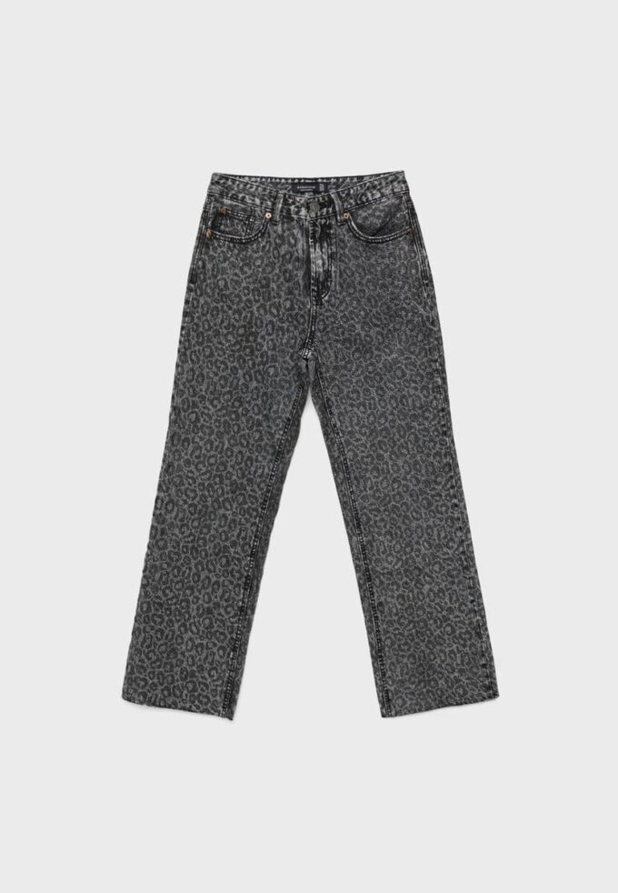 Rett jeans med Wide Leg og leopardmønster