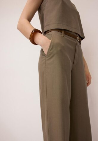 Rettbenede lin-effekt-bukser med belte