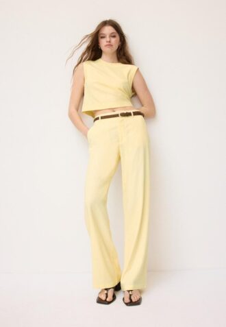 Rettbenede lin-effekt-bukser med belte